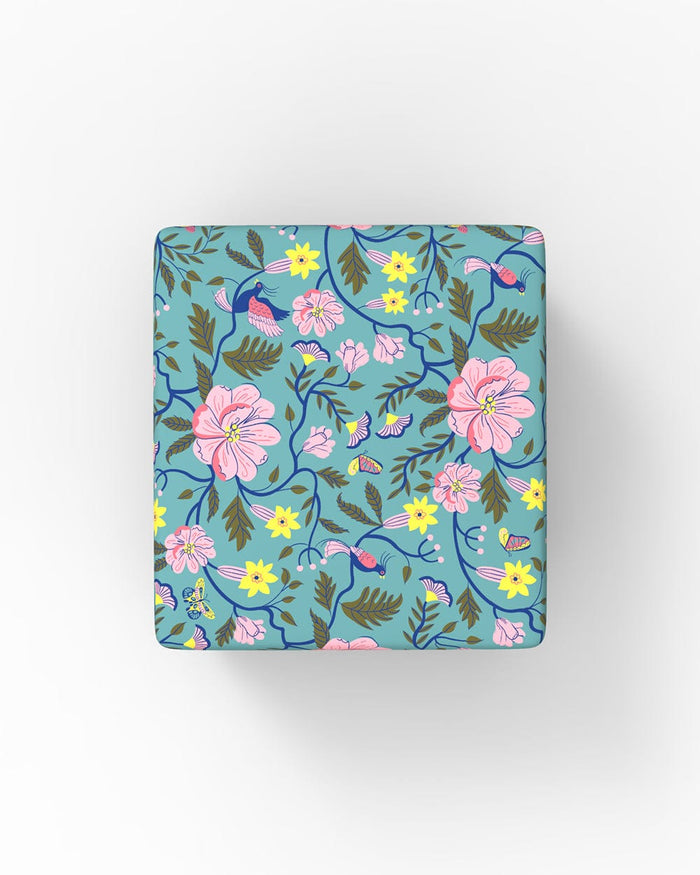 Chumbak Modern Trunk Storage Ottoman - Spring Bloom Teal
