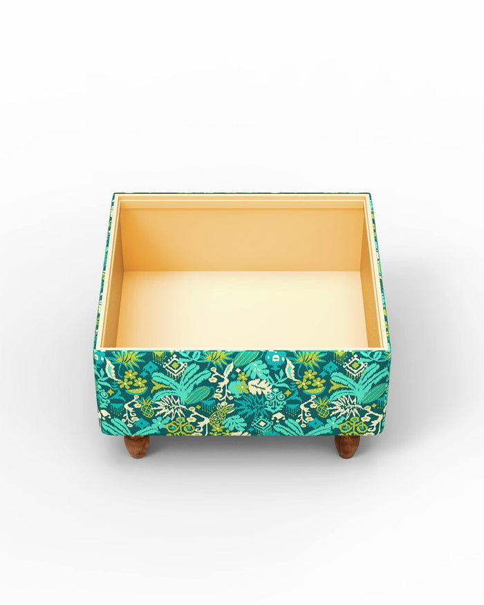 Chumbak Modern Trunk Storage Ottoman - Tropical Ikkat Green