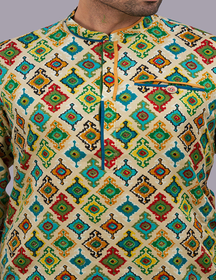 fashion Multi Colour Cotton Kurta With Solid Churidar