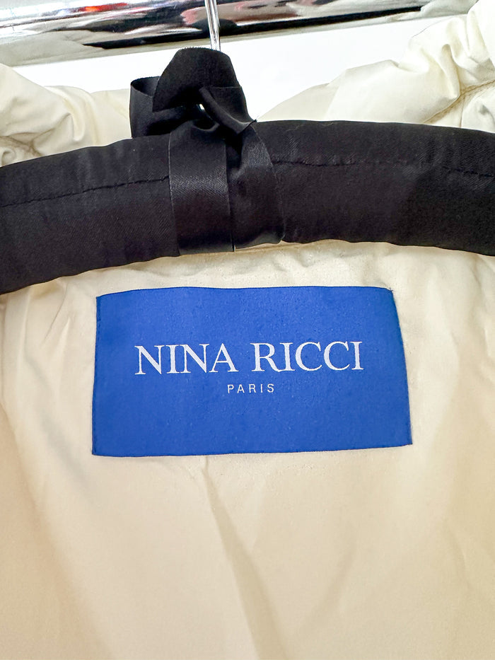 Nina Ricci White Duck Down Puffer Padded Logo Oversized Coat