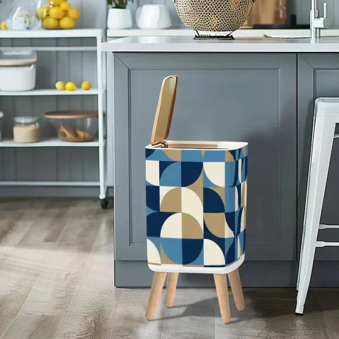 Nordic Retro Trash Can with Lid Blue Mid Century Modern Decor - One Size - retro tash cans