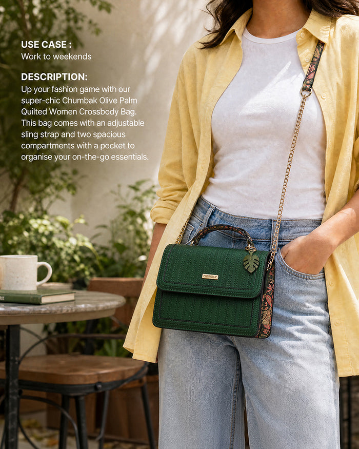 Olive Palm Quilted Crossbody Bag