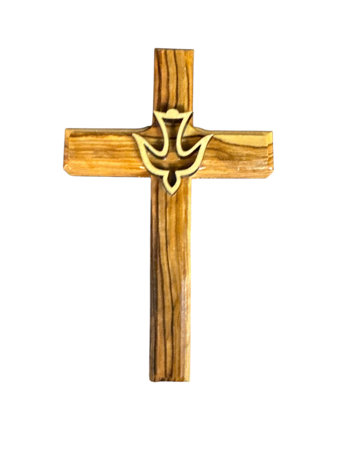 Olive Wood Wall Cross with Holy Spirit Dove – Handcrafted in Bethlehem