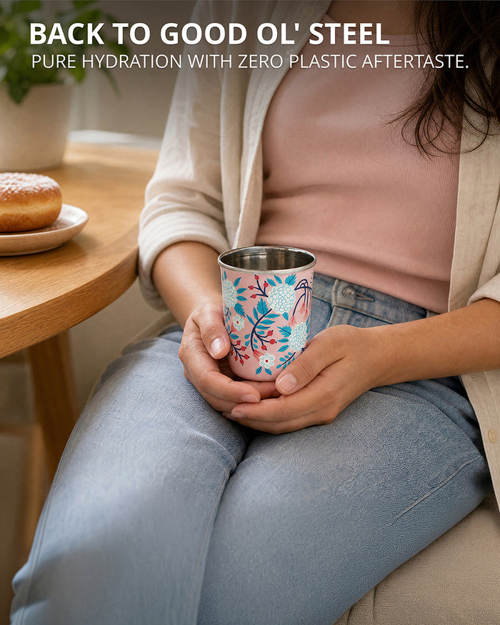 Peach Floral Steel Tumbler Small