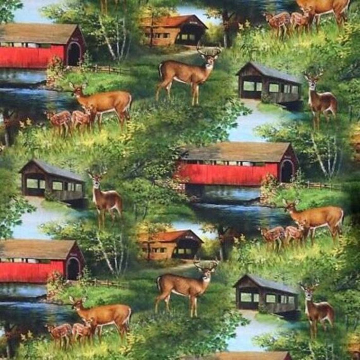 Pillowcase - Deer Covered Bridge Scenic Cotton