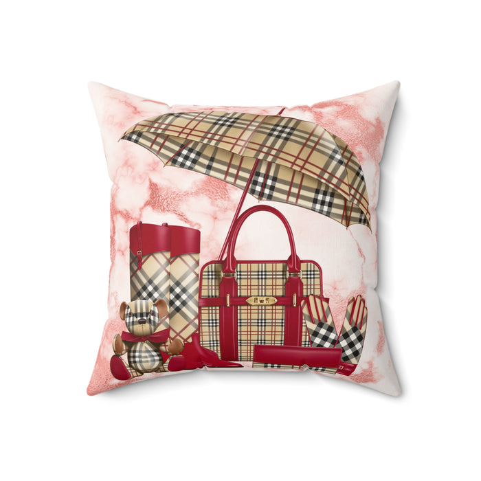 Plaid Accessories Decorative Pillow - Red Handbag, Umbrella & Gift Set Faux Suede Square Pillow