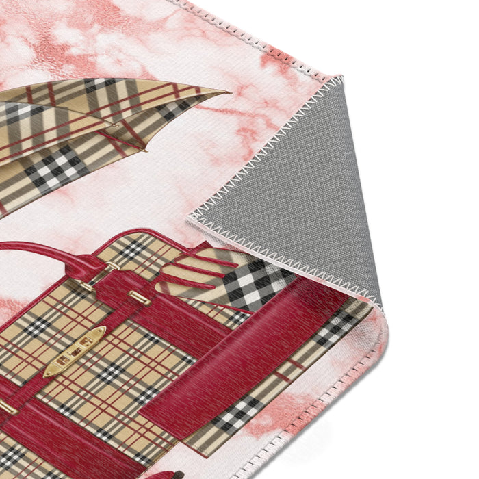 Plaid Travel Accessories Area Rug — Chic Luggage & Umbrella Accent Rug