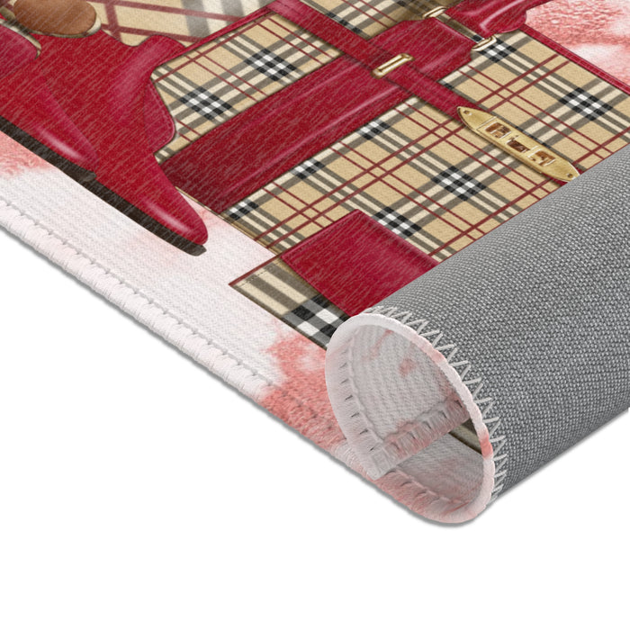 Plaid Travel Accessories Area Rug — Chic Luggage & Umbrella Accent Rug