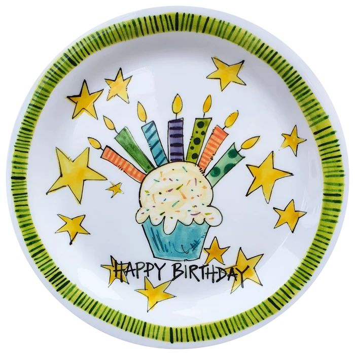 Plate - Happy Birthday - Cupcake - Green Edge - Findlay Rowe Designs
