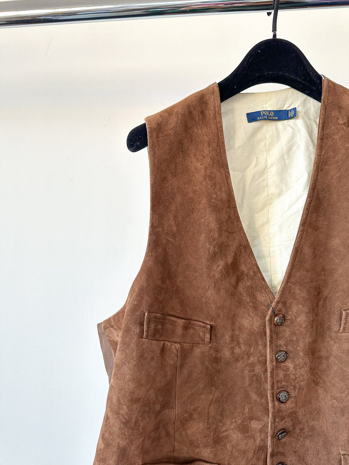 POLO RALPH LAUREN Brown Suede Western Vest Jacket