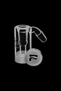 A close-up, angled view of the Pulsar 45 Degree Oil Reclaimer with Silicone Catch, showcasing its clear glass construction and catch cup.
