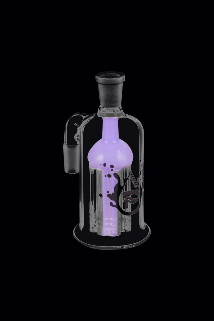 Front view of the Pulsar 8 Arm Ash Catcher, showing the clear glass piece with eight arms against a black backdrop.