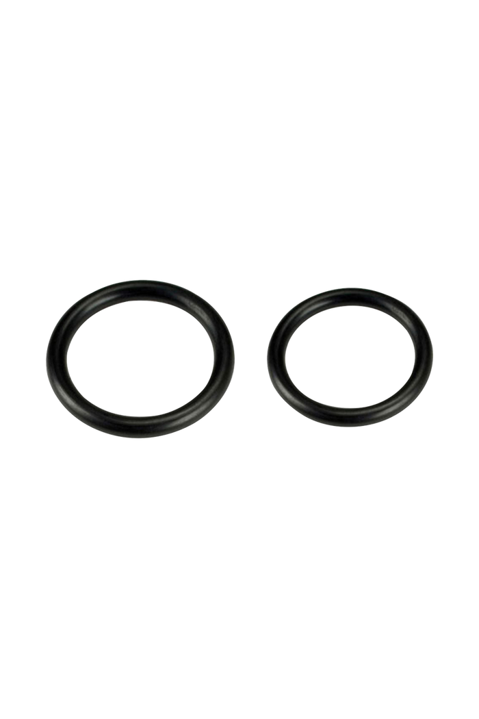 Overhead view of the Pulsar APX Volt Replacement O-Rings Kit - 2 Pack, showing two black rubber rings neatly arranged against a white background.