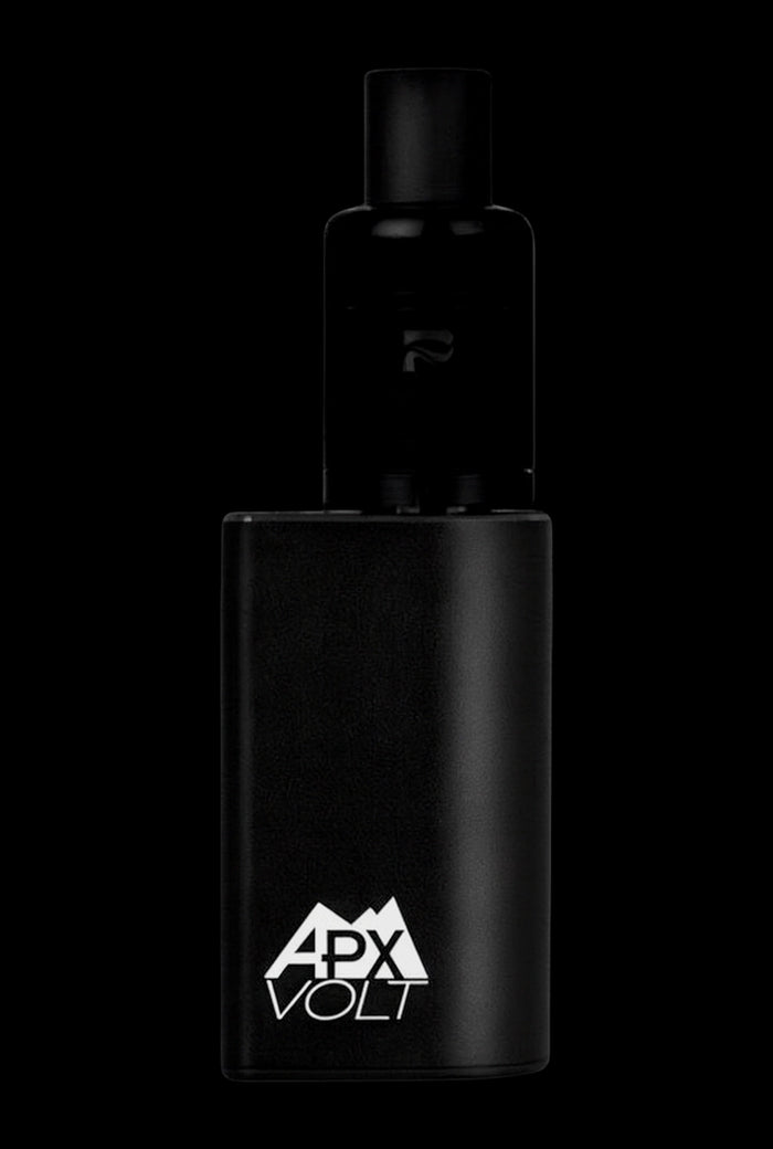Centered front view of the black Pulsar APX Volt V3 Vaporizer against a dark background, logo visible at the base.