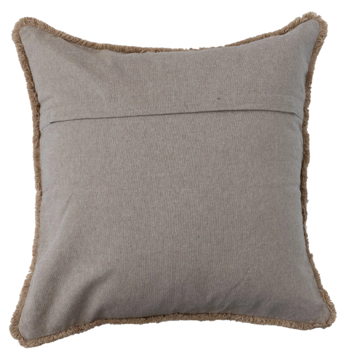 Putty Embroidered Pillow with Fringe