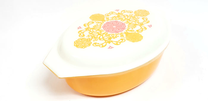 Pyrex "Seville" Opal-Ware 2 1/2 Qt. Casserole Dish # 045 Tangerine-Orange with Pink