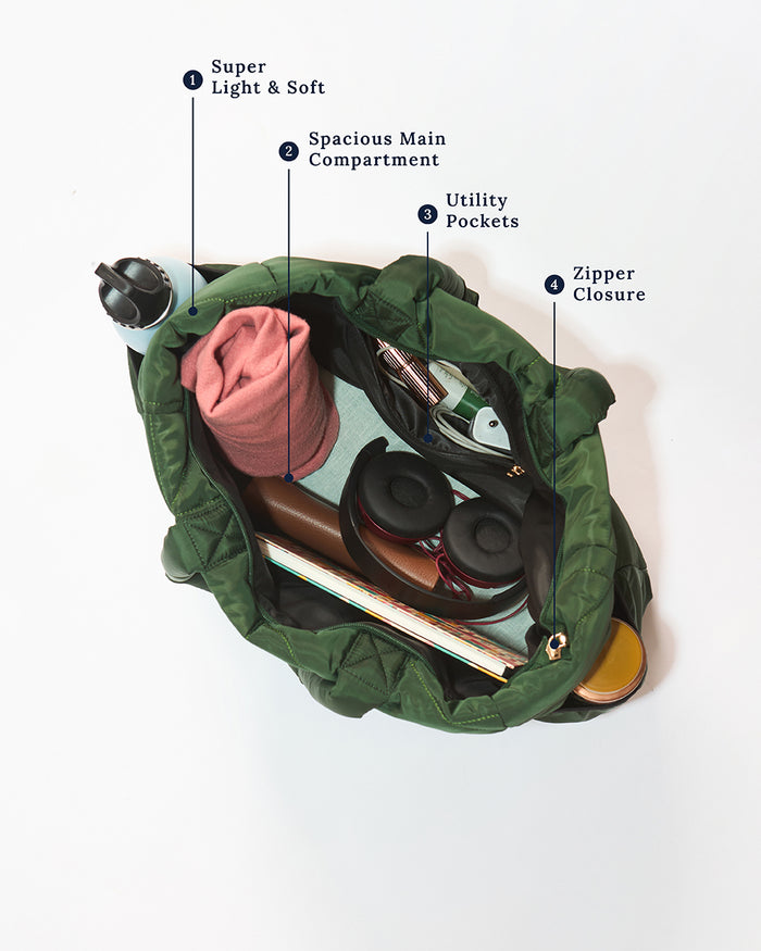 Quilted Puffer Tote - Olive