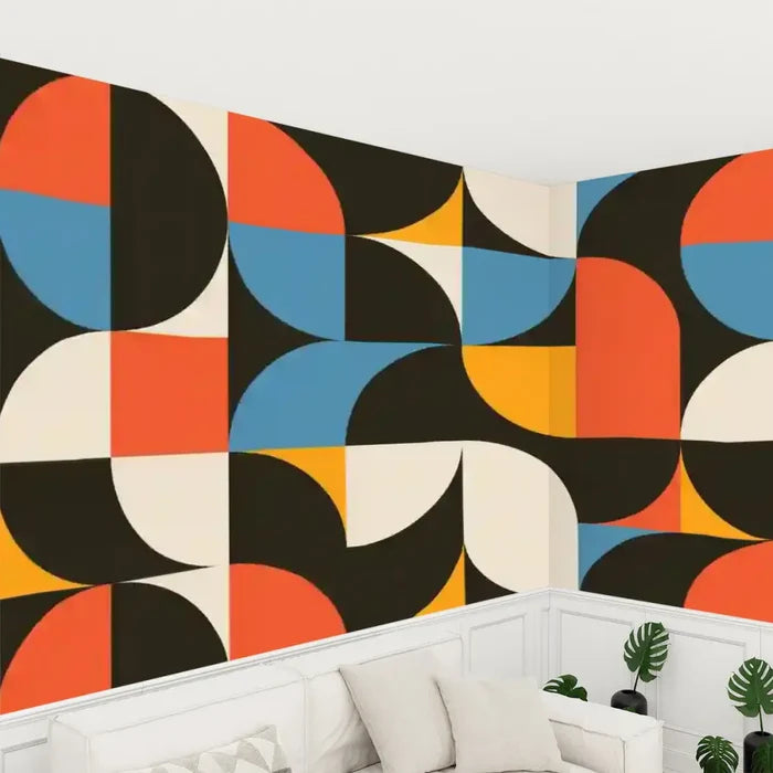Retro 60s Geometric Stick & Peel Wallpaper: Midcentury Removable Mural - 144’’x100’’ - retro wallpaper