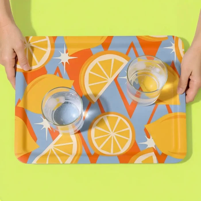 Retro 60s Lemon Lap Tray – Large Serving Tray for Dinner or Drinks - Groß (43 x 33 cm) - Trays