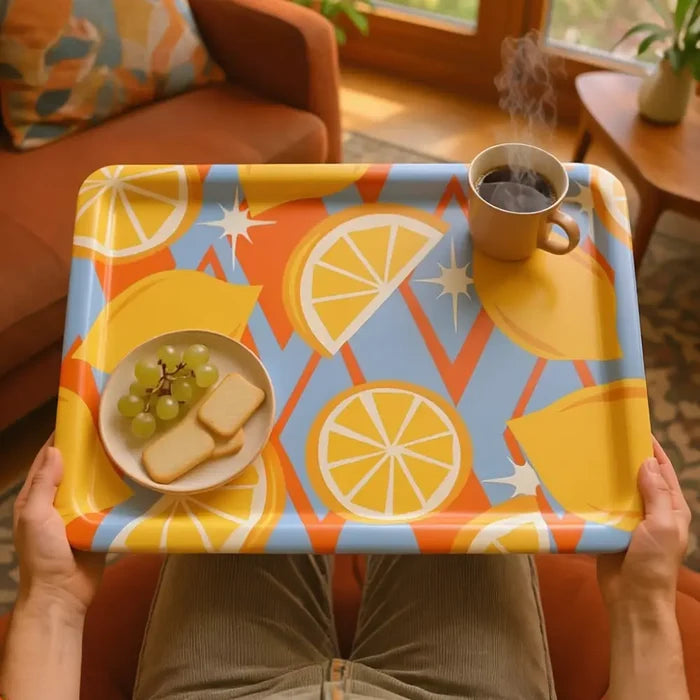 Retro 60s Lemon Lap Tray – Large Serving Tray for Dinner or Drinks - Groß (43 x 33 cm) - Trays