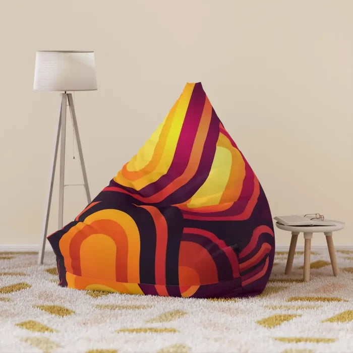 Retro 70s Bean Bag Chair Cover: Orange Mid-Century Modern Floor Seating - retro bean bag