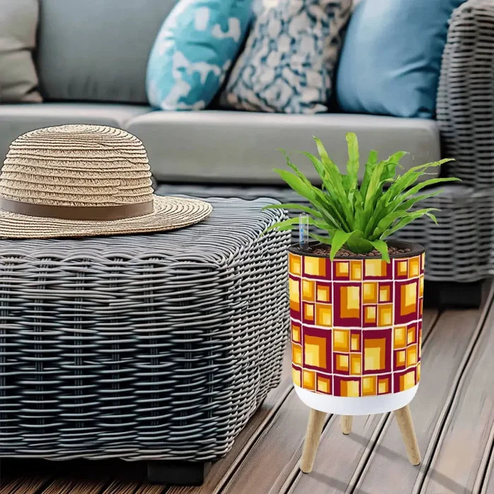 Retro 70s Midcentury Flower Pot - Scandi Style Plant Pot with Wooden Legs - retro plant pot