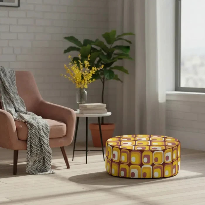 Retro 70s Orange Ottoman – Midcentury Modern Footstool Seat - pouf