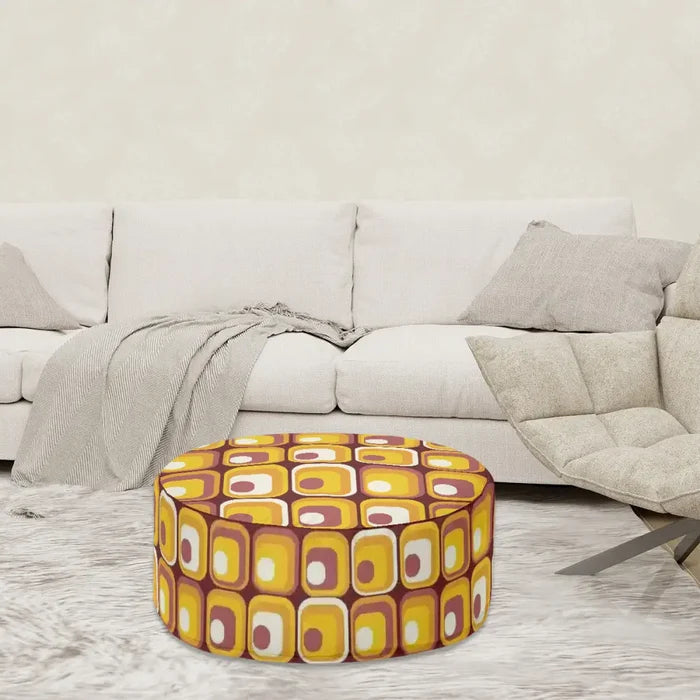 Retro 70s Orange Ottoman – Midcentury Modern Footstool Seat - pouf