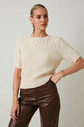 Round Neck Puff Short Cable Sweater