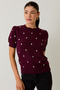Round Neck Puff Sleeve Polka Dot Sweater