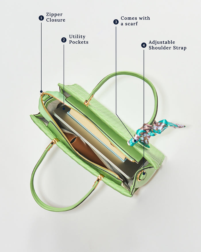 Sage Quilted Handbag with Scarf | Sage Green