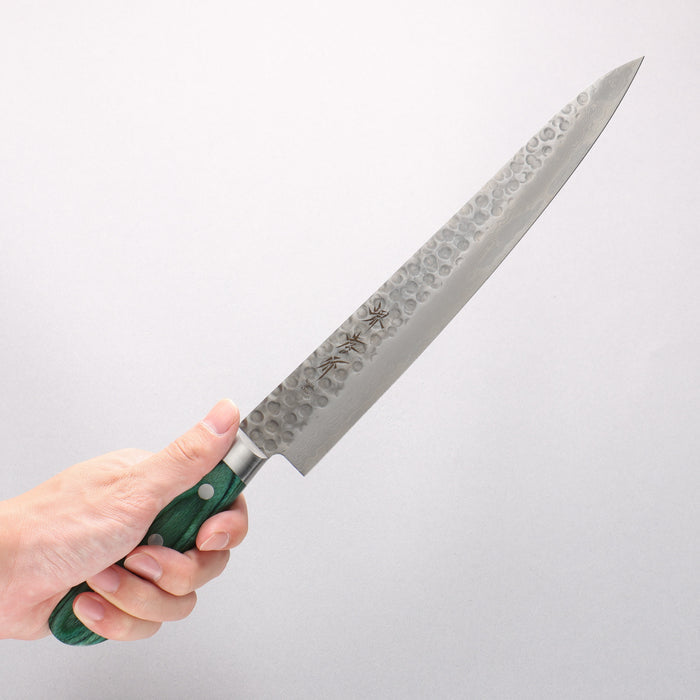 Sakai Takayuki VG10 17 Layer Damascus Sujihiki 240mm Green Pakka wood Handle - Seisuke Knife