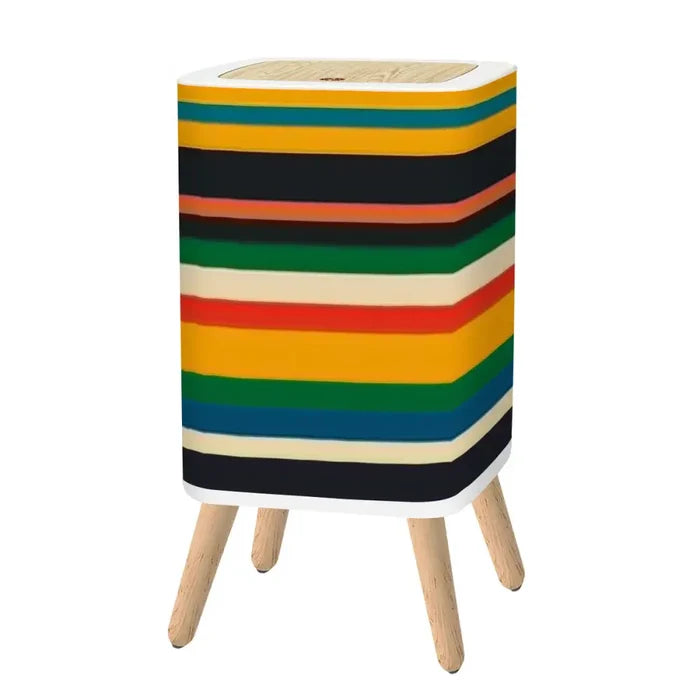 Scandi 1970s Retro Square Small Trash Can with Lid Stripes Multicolor - One Size - retro tash cans
