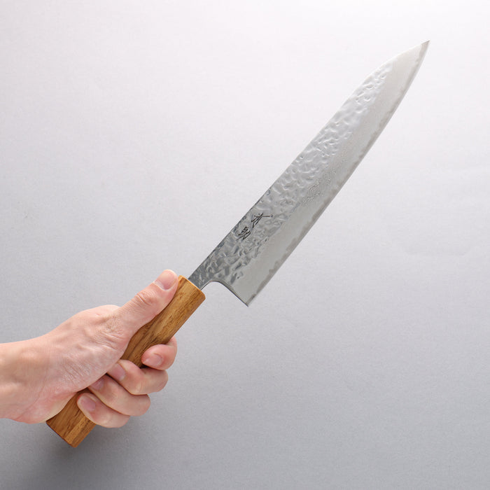 Seisuke Tsukikage AUS10 Migaki Finished Hammered Damascus Gyuto 240mm Oak Handle - Seisuke Knife