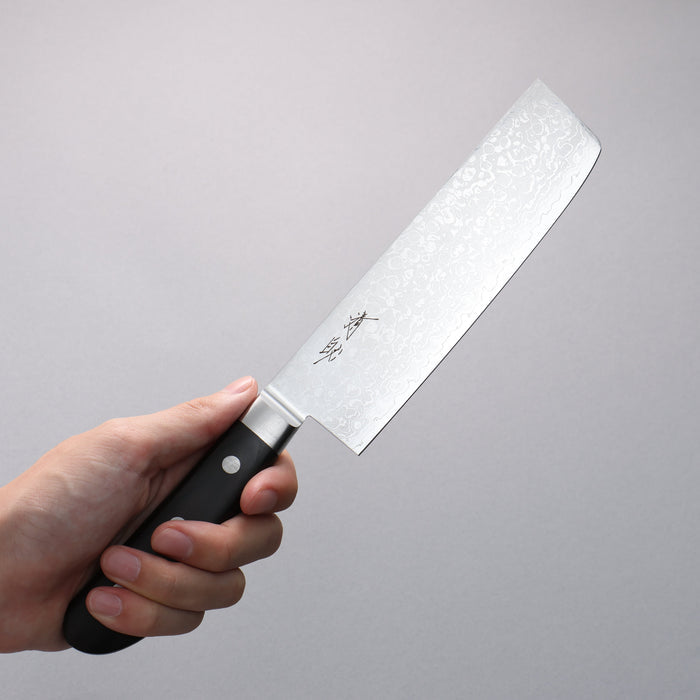 Seisuke VG10 8 Layer Damascus Migaki Nakiri 165mm Black Pakkawood Handle - Seisuke Knife