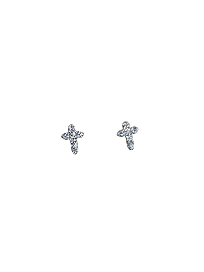 Silver Cross Crystal Stud Earrings