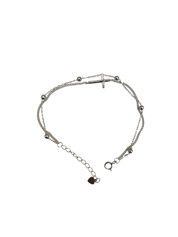 Silver Plated Double Chain Cross Bracelet