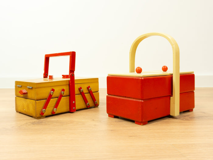 Small 1960s Wooden Cantilever Sewing or Jewelry Box 1 of 2
