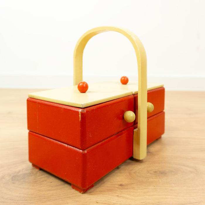Small 1960s Wooden Cantilever Sewing or Jewelry Box 1 of 2