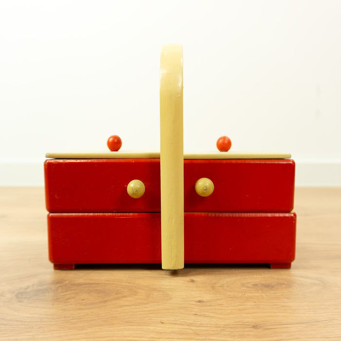 Small 1960s Wooden Cantilever Sewing or Jewelry Box 1 of 2