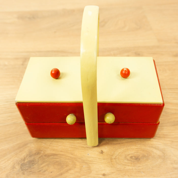 Small 1960s Wooden Cantilever Sewing or Jewelry Box 1 of 2