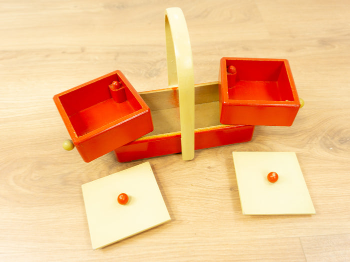Small 1960s Wooden Cantilever Sewing or Jewelry Box 1 of 2