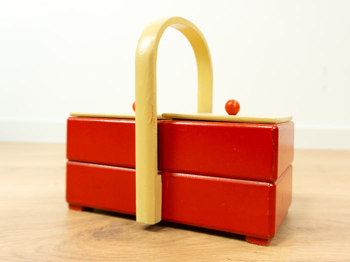 Small 1960s Wooden Cantilever Sewing or Jewelry Box 1 of 2