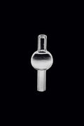 Centered front view of a clear Chemical Thermal Bubble Carb Cap against a solid black background, showing its spherical midsection and straight tubular stem.