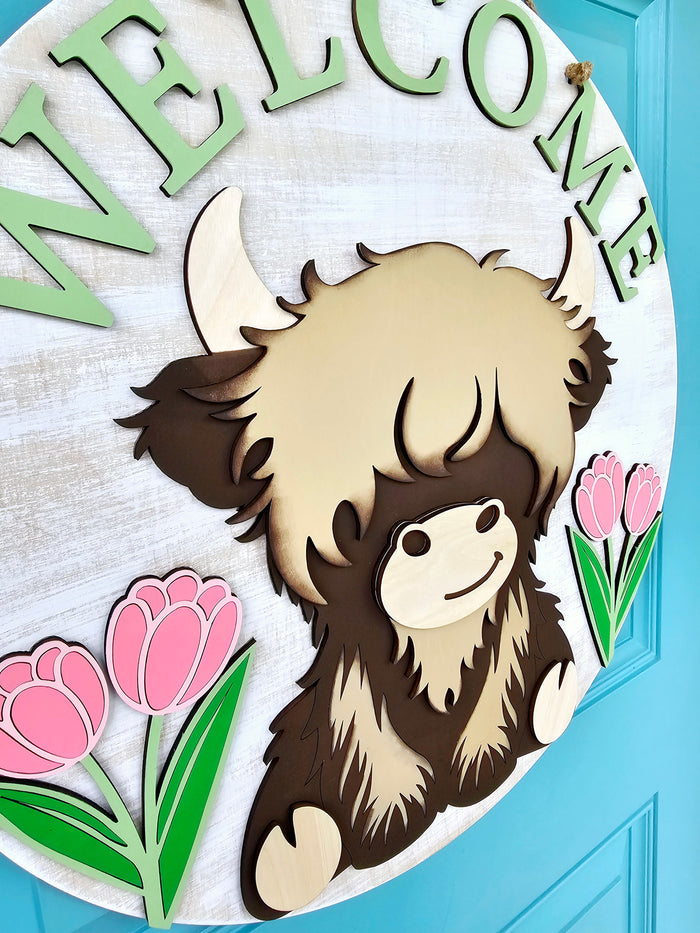 Spring Tulip Cow Door Hanger