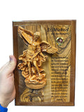 St. Michael the Archangel – Olive Wood Plaque with Prayer & Incense
