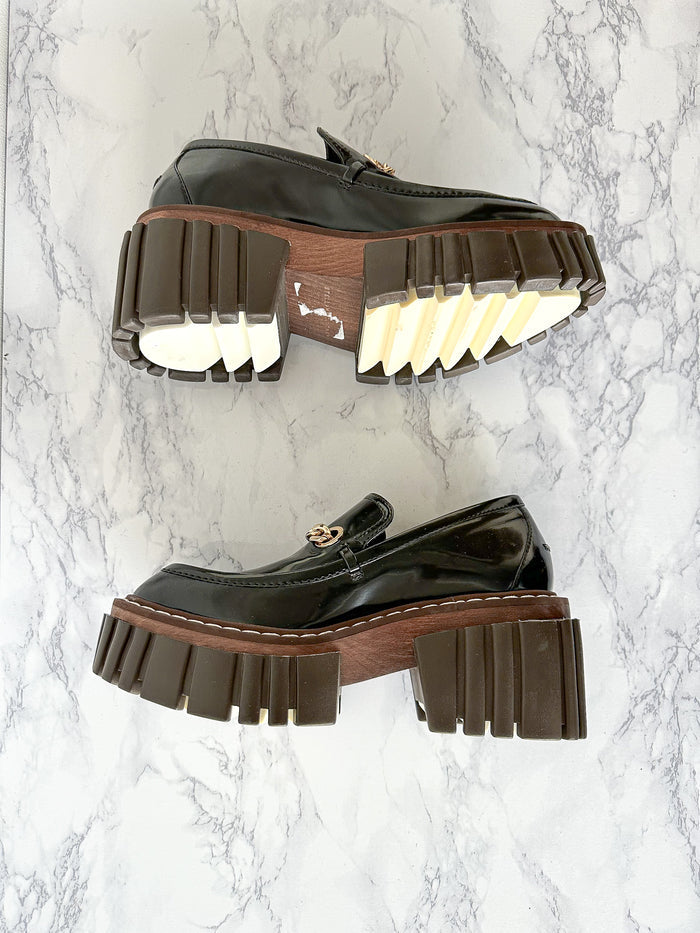 STELLA MCCARTNEY Black Emilie Chain-Strap Faux-Leather Platform Loafers (EU 35)