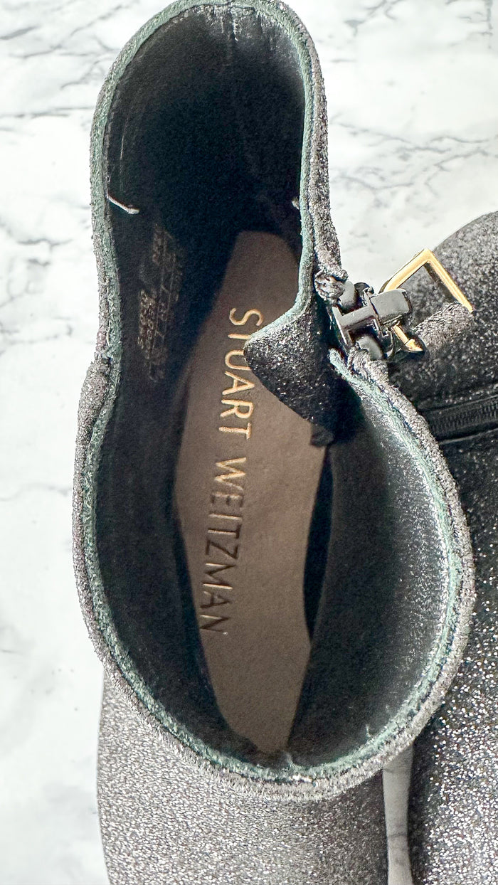 Stuart Weitzman Glitter Sparkly Black Block Heel Boots Booties