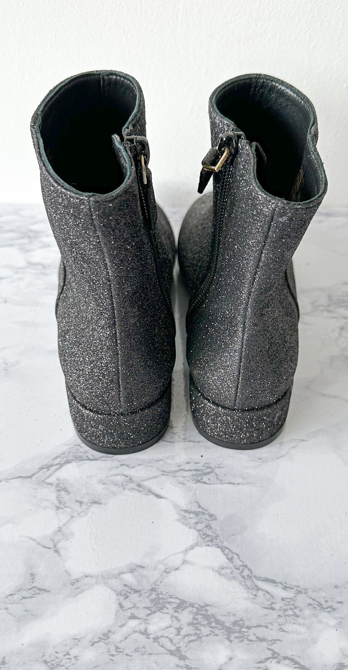 Stuart Weitzman Glitter Sparkly Black Block Heel Boots Booties