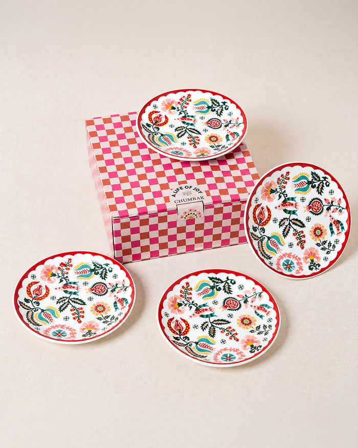 Suzani Blossom Snack Plates Gift Set of 4